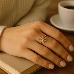 Pretty Bird Daisy Flower Ring - 18K Rose Gold Plated - Size 8 - NWOT